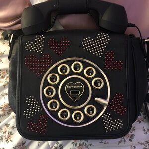 limited edition Betsey Johnson Black Crossbody Bag with Red and gold Hearts